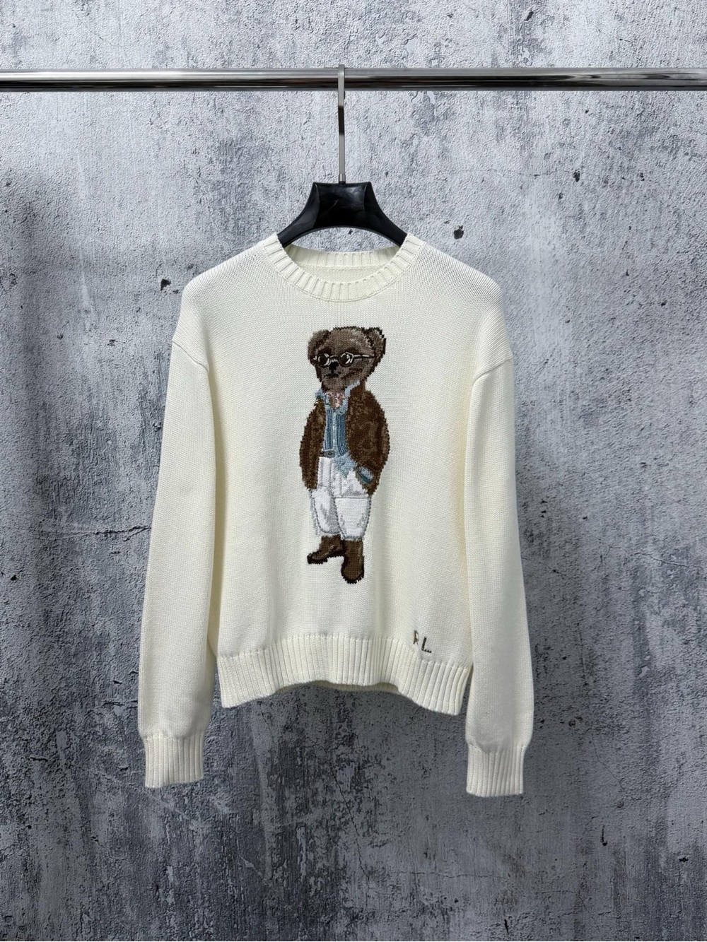 Polo by Ralph Lauren Cream Crewneck Sweater with Bear Motif